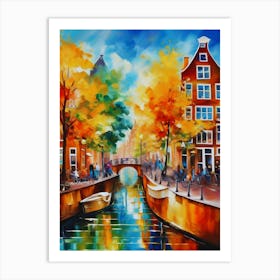 The city of Amsterdam, Netherlands, streets, cafes, passing by, the beauty of summer, oil colors.17 Art Print