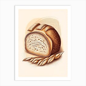 Sourdough Whole Grain Bread Bakery Product Retro Drawing Art Print