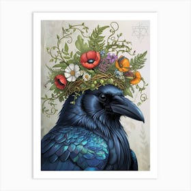 Crow botanical flower beauty Art Print