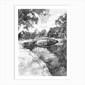 Zilker Metropolitan Park Austin Texas Black And White Watercolour 1 Art Print