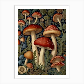 Mushrooms In The Forest Style William Morris Art Print