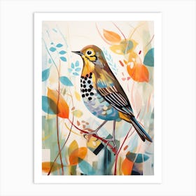 Bird Painting Collage Hermit Thrush 2 Art Print