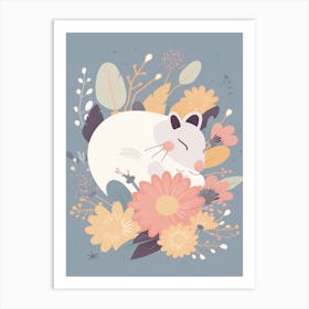 Cute Kawaii Flower Bouquet With A Sleeping Possum 1 Art Print