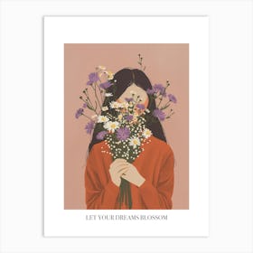 Let Your Dreams Blossom Poster Spring Girl With Purple Flowers 7 Art Print