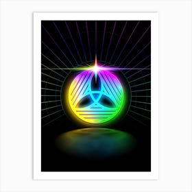 Neon Geometric Glyph in Candy Blue and Pink with Rainbow Sparkle on Black n.0099 Art Print