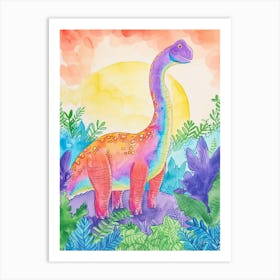 Rainbow Amargasaurus Dinosaur Illustration 3 Art Print