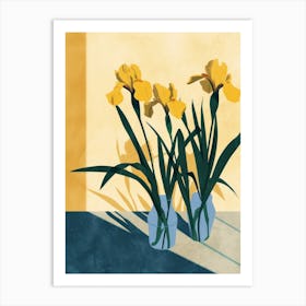 Iris Flowers On A Table   Contemporary Illustration 2 Art Print