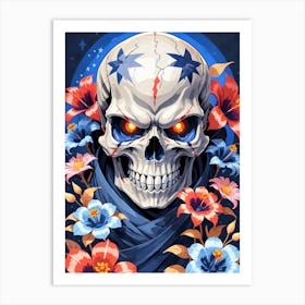American Flag Floral Face Evil Death Skull (58) Art Print
