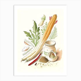 Horseradish Spices And Herbs Pencil Illustration 2 Art Print