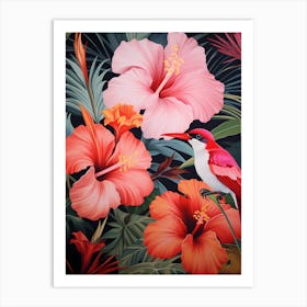 Hibiscus And Bird Art Print