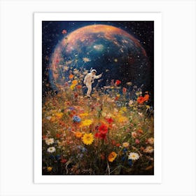 Astronaut With A Bouquet Of Flowers 13 Art Print