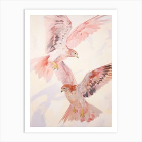 Pink Ethereal Bird Painting Red Tailed Hawk Art Print