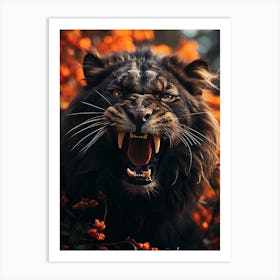 Floral black lion roar Art Print