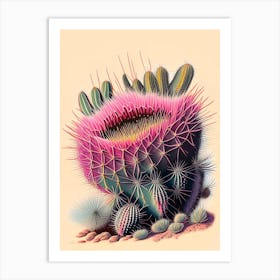 Hedgehog Cactus Retro Drawing Art Print