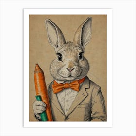 Rabbit Holding Pencil Art Print