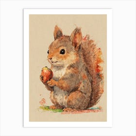 Squirrel With Strawberry Art Print