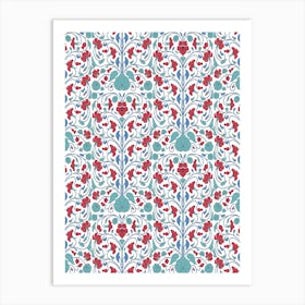 Floral Wallpaper — Iznik Turkish pattern, floral decor Art Print