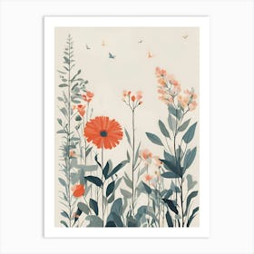 Flowers And Butterflies 3 Art Print