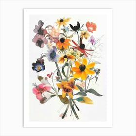 Black Eyed Susan  Collage Flower Bouquet Art Print