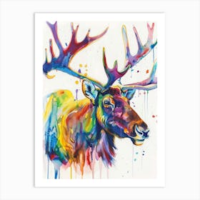 Caribou Colourful Watercolour 3 Art Print