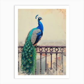 Peacock With A City In The Background 2 Art Print
