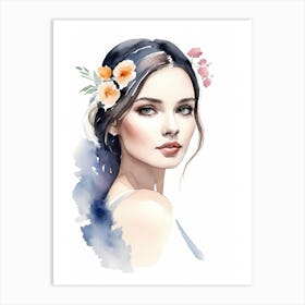 Floral Woman Portrait Watercolor Painting (22) Art Print