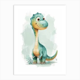 Cartoon Dilophosaurus Dinosaur Watercolour 1 Art Print