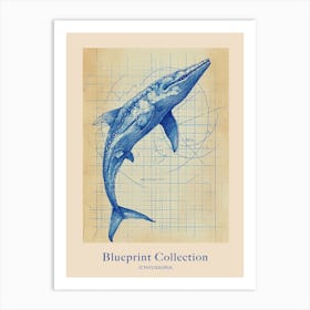 Icthyosaurus Dinosaur Blue Print Sketch 1 Poster Art Print