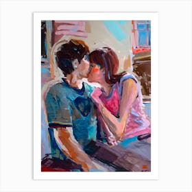 Kissing Couple Impressionist Abstract Art Print