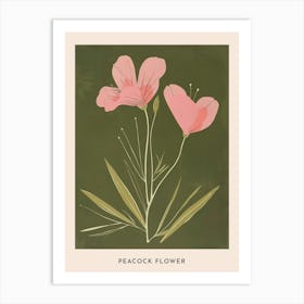 Pink & Green Peacock Flower 2 Flower Poster Art Print