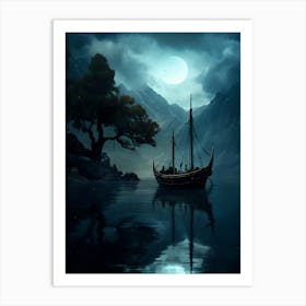 Viking Ship At Night Art Print