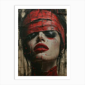 Woman With Red Paint On Her Face Art Print