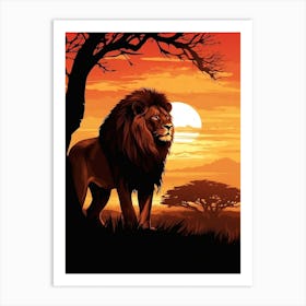 African Lion Sunset Silhouette 2 Art Print