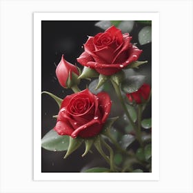 Red Roses At Rainy With Water Droplets Vertical Composition 60 Art Print