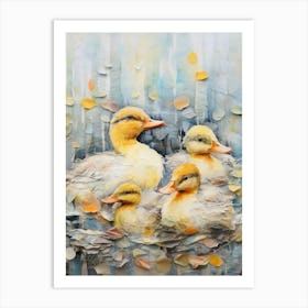Ducklings Swimming Mixed Media Collage 3 Art Print