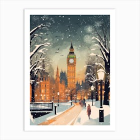 Winter Travel Night Illustration London United Kingdom 5 Art Print