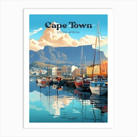 Cape Town South Africa Table Mountain Travel Illustration Art Print