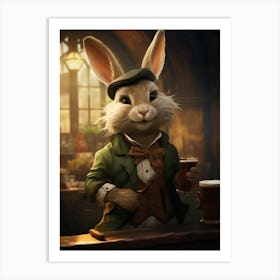 Rabbit Holding A Beer Art Print