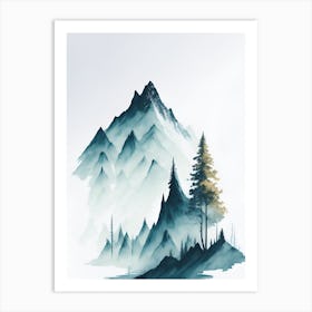 Mountain And Forest In Minimalist Watercolor Vertical Composition 140 Art Print