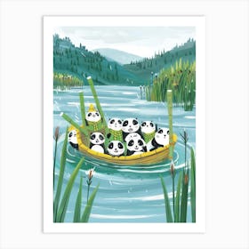 Panda Bears In A Boat Art Print