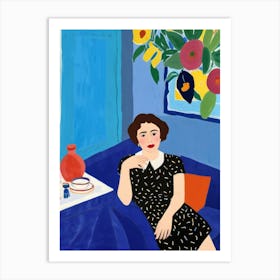 Woman In A Blue Dress 1 Art Print