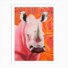 Wavy Lines Pink & Orange Dotty Rhino 3 Art Print
