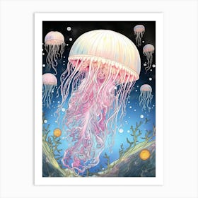 Moon Jellyfish Pencil Drawing 4 Art Print