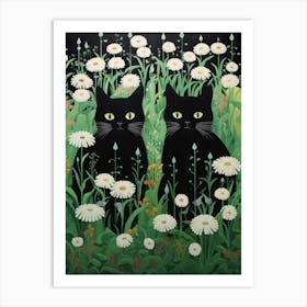 Black Cats In Daisies 1 Art Print