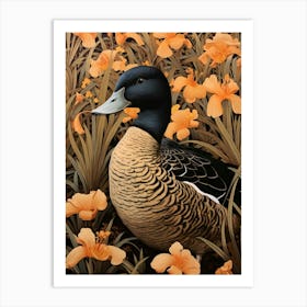 Dark And Moody Botanical Mallard Duck 4 Art Print