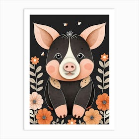 Floral Cute Baby Pig Nursery (18) Art Print
