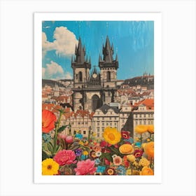 Prague   Floral Retro Collage Style 3 Art Print