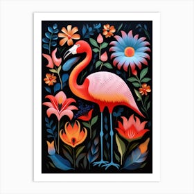 Folk Bird Illustration Greater Flamingo 1 Art Print