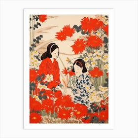 Hanagasa Japanese Florist Daisy 1 Vintage Botanical Woodblock Art Print
