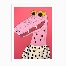 Pink Polka Dot Alligator 4 Art Print